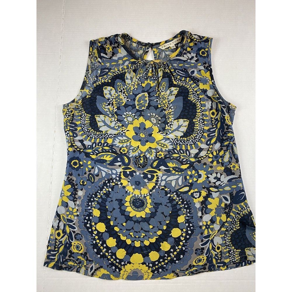 Trina Turk Colorful Floral‎ Tank Women's S Multicolor 100% Silk Sleeveless Top